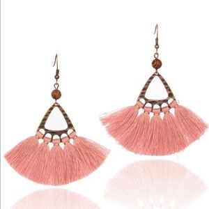 Boho Bronze Fan Shaped Tassel Drop Earrings